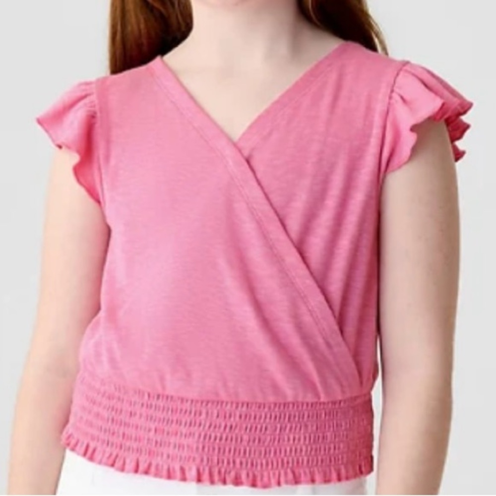 NWT Kids Wrap Top, Ruffled Cap Sleeve, Pink, XL (12)